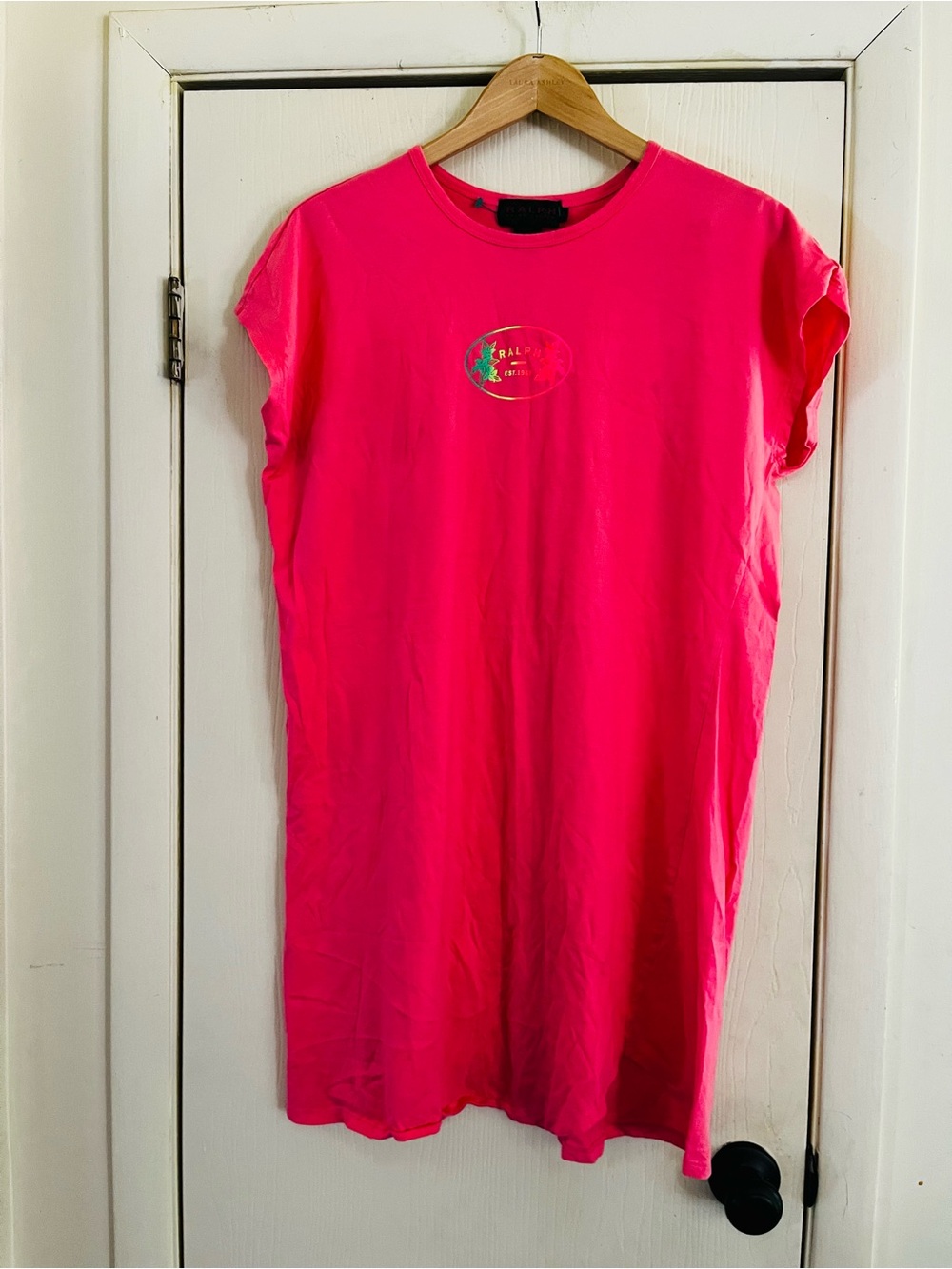 Ralph Lauren 80s Tropical Beach Cotton Resort Festival Neon Long T Shirt Dress